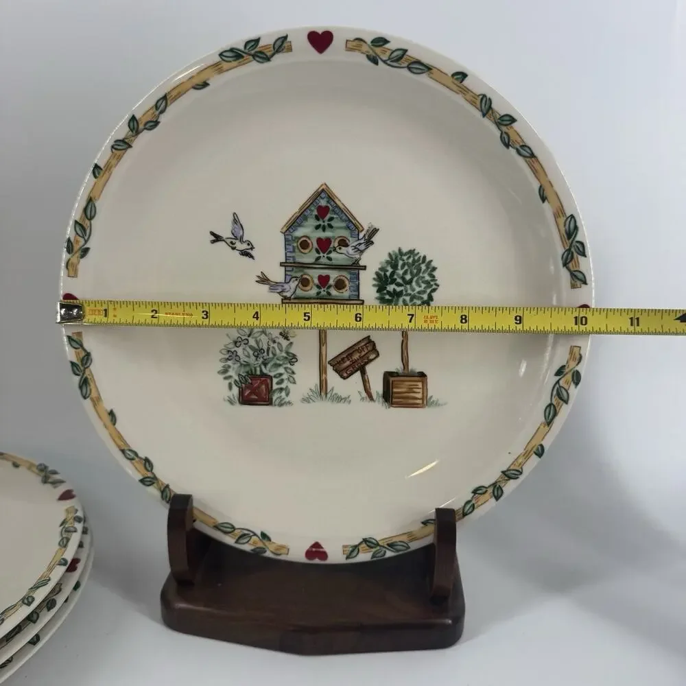 Thompson Pottery Birdhouse Dinner Plates SET OF 3 10.25” Cottage Farmhouse Vtg